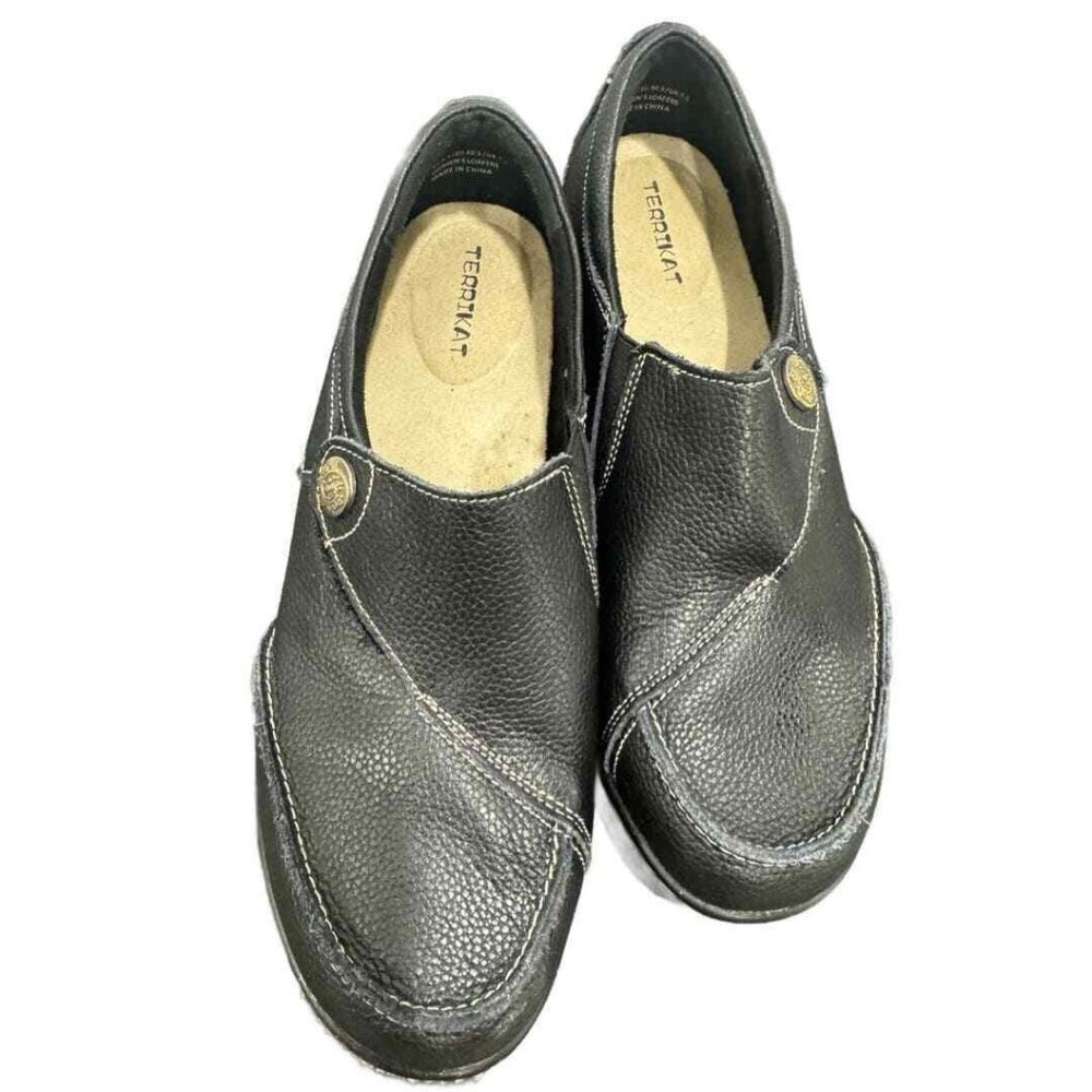 TERRIKAT  9.5 Leather Loafer Slip On Comfort Cushion Ortho Work Shoes Black - Picture 3 of 13